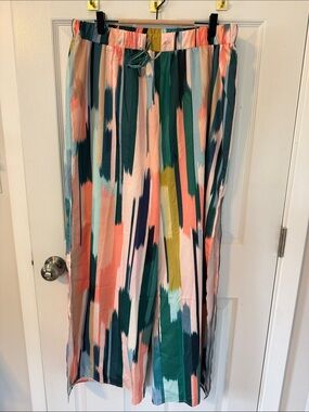 Palazzo Multi-Color Print Pants - Coral, Teal & Navy